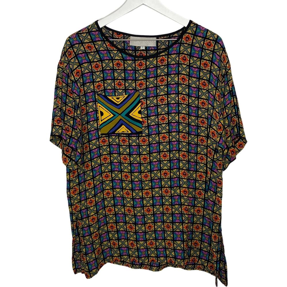 Vintage Funky Pattern Rayon Short Sleeve Shirt - Women's Size Large